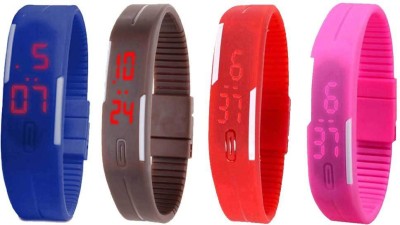 NS18 Silicone Led Magnet Band Watch Combo of 4 Blue, Brown, Red And Pink Digital Watch  - For Couple   Watches  (NS18)