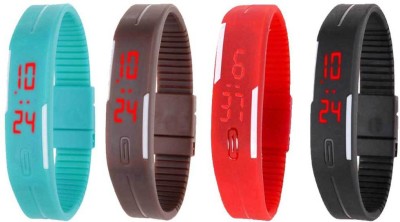 NS18 Silicone Led Magnet Band Combo of 4 Sky Blue, Brown, Red And Black Digital Watch  - For Boys & Girls   Watches  (NS18)