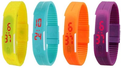 NS18 Silicone Led Magnet Band Watch Combo of 4 Yellow, Sky Blue, Orange And Purple Digital Watch  - For Couple   Watches  (NS18)