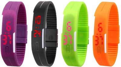 NS18 Silicone Led Magnet Band Combo of 4 Purple, Black, Green And Orange Digital Watch  - For Boys & Girls   Watches  (NS18)