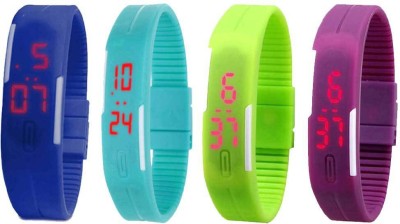 NS18 Silicone Led Magnet Band Watch Combo of 4 Blue, Sky Blue, Green And Purple Digital Watch  - For Couple   Watches  (NS18)