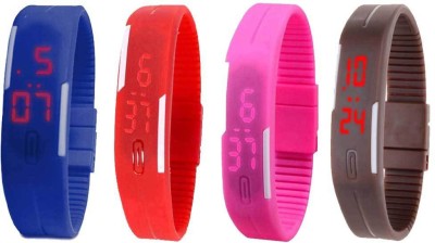 NS18 Silicone Led Magnet Band Combo of 4 Blue, Red, Pink And Brown Digital Watch  - For Boys & Girls   Watches  (NS18)