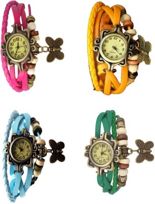 NS18 Vintage Butterfly Rakhi Combo of 4 Pink, Sky Blue, Yellow And Green Analog Watch  - For Women   Watches  (NS18)