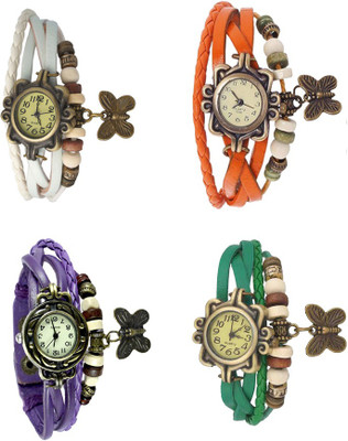 

Kissu Vintage Rakhi Combo of 4 White, Purple, Orange And Green Watch - For Women