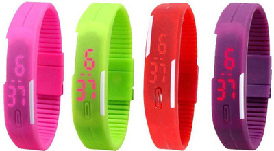 

NS18 Silicone Led Magnet Band Watch Combo of 4 Pink, Green, Red And Purple Watch - For Couple