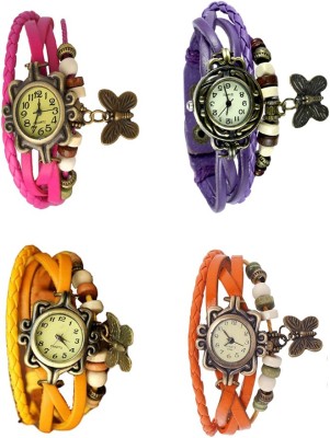 NS18 Vintage Butterfly Rakhi Combo of 4 Pink, Yellow, Purple And Orange Analog Watch  - For Women   Watches  (NS18)
