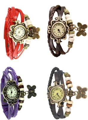 NS18 Vintage Butterfly Rakhi Combo of 4 Red, Purple, Brown And Black Analog Watch  - For Women   Watches  (NS18)