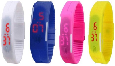 NS18 Silicone Led Magnet Band Combo of 4 White, Blue, Pink And Yellow Digital Watch  - For Boys & Girls   Watches  (NS18)