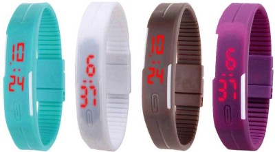 NS18 Silicone Led Magnet Band Watch Combo of 4 Sky Blue, White, Brown And Purple Digital Watch  - For Couple   Watches  (NS18)