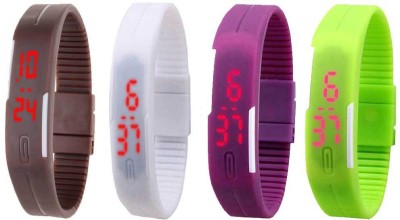 NS18 Silicone Led Magnet Band Combo of 4 Brown, White, Purple And Green Digital Watch  - For Boys & Girls   Watches  (NS18)
