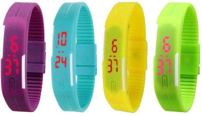 NS18 Silicone Led Magnet Band Combo of 4 Purple, Sky Blue, Yellow And Green Digital Watch  - For Boys & Girls   Watches  (NS18)