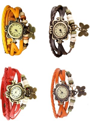 NS18 Vintage Butterfly Rakhi Combo of 4 Yellow, Red, Brown And Orange Analog Watch  - For Women   Watches  (NS18)