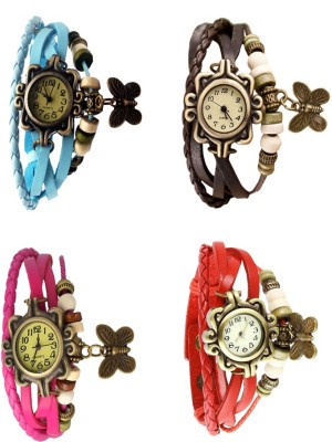 NS18 Vintage Butterfly Rakhi Combo of 4 Sky Blue, Pink, Brown And Red Analog Watch  - For Women   Watches  (NS18)