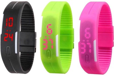 NS18 Silicone Led Magnet Band Combo of 3 Black, Green And Pink Digital Watch  - For Boys & Girls   Watches  (NS18)