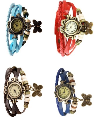 NS18 Vintage Butterfly Rakhi Combo of 4 Sky Blue, Brown, Red And Blue Analog Watch  - For Women   Watches  (NS18)