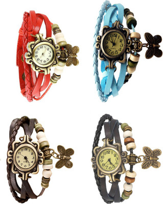 

NS18 Vintage Butterfly Rakhi Combo of 4 Red, Brown, Sky Blue And Black Watch - For Women