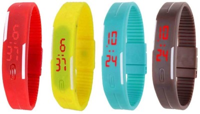 NS18 Silicone Led Magnet Band Combo of 4 Red, Yellow, Sky Blue And Brown Digital Watch  - For Boys & Girls   Watches  (NS18)