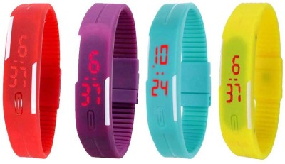 NS18 Silicone Led Magnet Band Combo of 4 Red, Purple, Sky Blue And Yellow Digital Watch  - For Boys & Girls   Watches  (NS18)