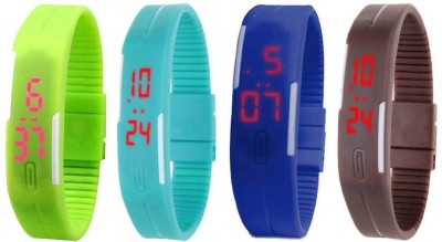 NS18 Silicone Led Magnet Band Combo of 4 Green, Sky Blue, Blue And Brown Digital Watch  - For Boys & Girls   Watches  (NS18)