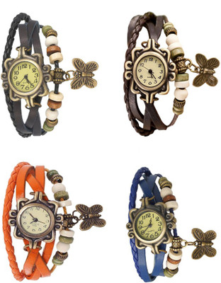 

NS18 Vintage Butterfly Rakhi Combo of 4 Black, Orange, Brown And Blue Watch - For Women