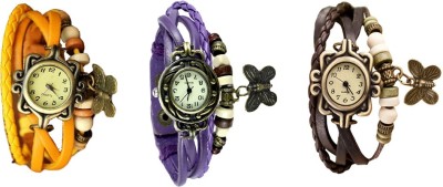 NS18 Vintage Butterfly Rakhi Watch Combo of 3 Yellow, Purple And Brown Analog Watch  - For Women   Watches  (NS18)