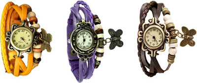 

Kissu Vintage Rakhi Watch Combo of 3 Yellow, Purple And Brown Watch - For Women
