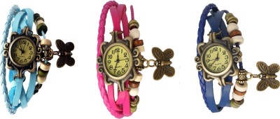 NS18 Vintage Butterfly Rakhi Watch Combo of 3 Sky Blue, Pink And Blue Analog Watch  - For Women   Watches  (NS18)