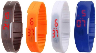 NS18 Silicone Led Magnet Band Combo of 4 Brown, Orange, White And Blue Digital Watch  - For Boys & Girls   Watches  (NS18)