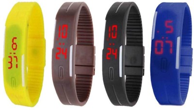 NS18 Silicone Led Magnet Band Combo of 4 Yellow, Brown, Black And Blue Digital Watch  - For Boys & Girls   Watches  (NS18)