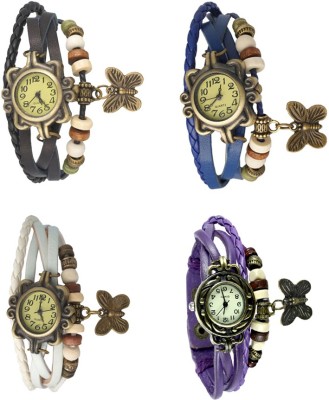 NS18 Vintage Butterfly Rakhi Combo of 4 Black, White, Blue And Purple Analog Watch  - For Women   Watches  (NS18)