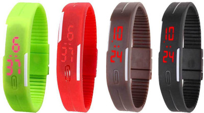 

NS18 Silicone Led Magnet Band Combo of 4 Green, Red, Brown And Black Watch - For Boys & Girls