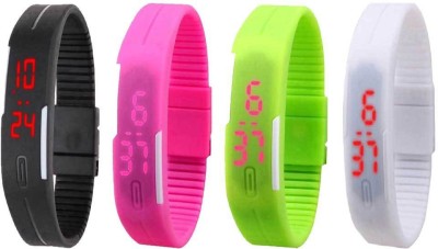 NS18 Silicone Led Magnet Band Combo of 4 Black, Pink, Green And White Digital Watch  - For Boys & Girls   Watches  (NS18)