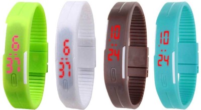 NS18 Silicone Led Magnet Band Watch Combo of 4 Green, White, Brown And Sky Blue Digital Watch  - For Couple   Watches  (NS18)