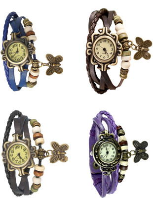 

Kissu Vintage Rakhi Combo of 4 Blue, Black, Brown And Purple Watch - For Women
