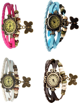 

Kissu Vintage Rakhi Combo of 4 Pink, White, Sky Blue And Brown Watch - For Women