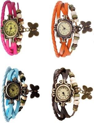 NS18 Vintage Butterfly Rakhi Combo of 4 Pink, Sky Blue, Orange And Brown Analog Watch  - For Women   Watches  (NS18)