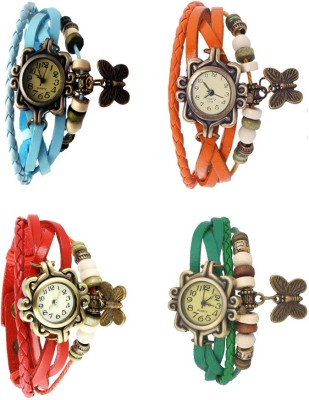 NS18 Vintage Butterfly Rakhi Combo of 4 Sky Blue, Red, Orange And Green Analog Watch  - For Women   Watches  (NS18)