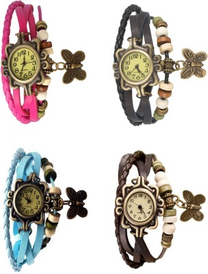 NS18 Vintage Butterfly Rakhi Combo of 4 Pink, Sky Blue, Black And Brown Analog Watch  - For Women   Watches  (NS18)