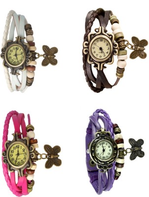 NS18 Vintage Butterfly Rakhi Combo of 4 White, Pink, Brown And Purple Analog Watch  - For Women   Watches  (NS18)