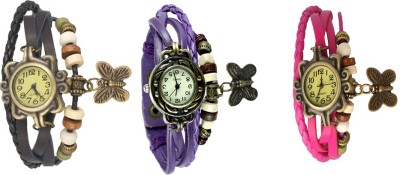 NS18 Vintage Butterfly Rakhi Watch Combo of 3 Black, Purple And Pink Analog Watch  - For Women   Watches  (NS18)