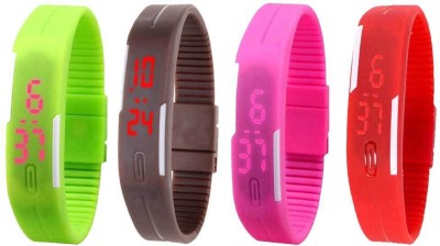 NS18 Silicone Led Magnet Band Watch Combo of 4 Green, Brown, Pink And Red Digital Watch  - For Couple   Watches  (NS18)