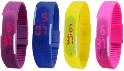 NS18 Silicone Led Magnet Band Watch Combo of 4 Purple, Blue, Yellow And Pink Digital Watch  - For Couple   Watches  (NS18)