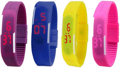 View NS18 Silicone Led Magnet Band Watch Combo of 4 Purple, Blue, Yellow And Pink Digital Watch  - For Couple Wrist Watches Price Online(NS18)