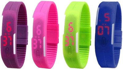 NS18 Silicone Led Magnet Band Combo of 4 Purple, Pink, Green And Blue Digital Watch  - For Boys & Girls   Watches  (NS18)