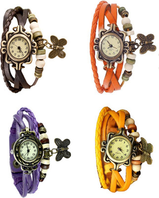 

Kissu Vintage Rakhi Combo of 4 Brown, Purple, Orange And Yellow Watch - For Women