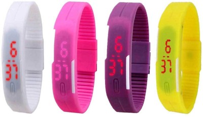 NS18 Silicone Led Magnet Band Combo of 4 White, Pink, Purple And Yellow Digital Watch  - For Boys & Girls   Watches  (NS18)