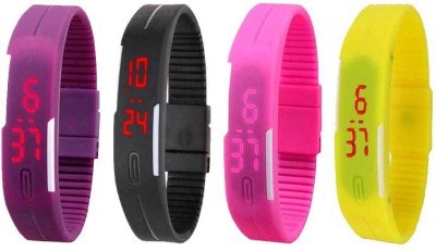 NS18 Silicone Led Magnet Band Combo of 4 Purple, Black, Pink And Yellow Digital Watch  - For Boys & Girls   Watches  (NS18)