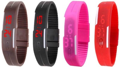 NS18 Silicone Led Magnet Band Watch Combo of 4 Brown, Black, Pink And Red Digital Watch  - For Couple   Watches  (NS18)