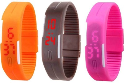 NS18 Silicone Led Magnet Band Combo of 3 Orange, Brown And Pink Digital Watch  - For Boys & Girls   Watches  (NS18)