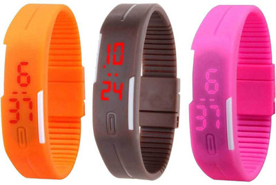 

NS18 Silicone Led Magnet Band Combo of 3 Orange, Brown And Pink Watch - For Boys & Girls